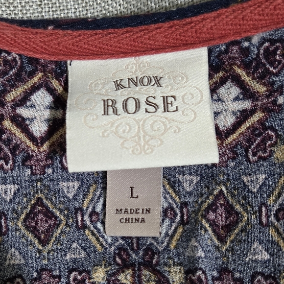 Knox Rose Boho Print Dress Embroidery Blue Midi Size Large - Picture 15 of 16